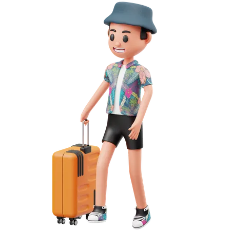 Petit garçon portant une valise  3D Illustration