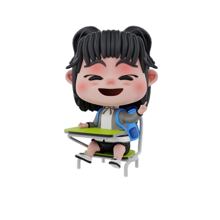 Petite étudiante assise sur une chaise  3D Icon