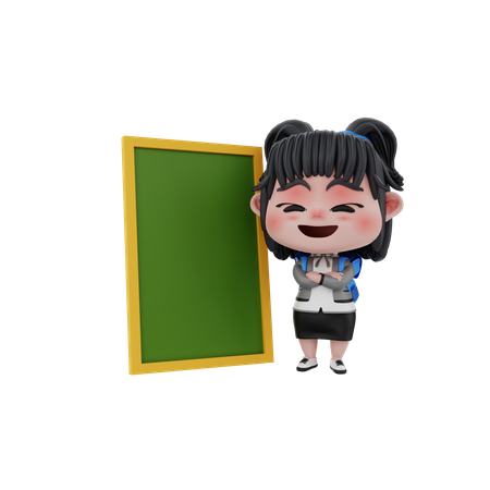 Petite fille avec tableau vert  3D Illustration