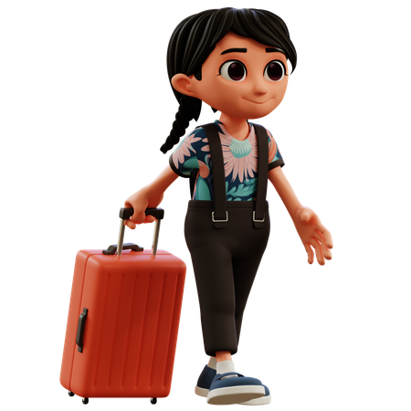 Petite fille avec une valise  3D Illustration