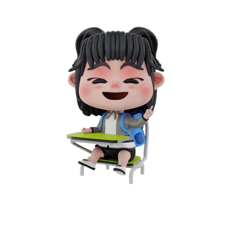 Petite étudiante assise sur une chaise  3D Illustration