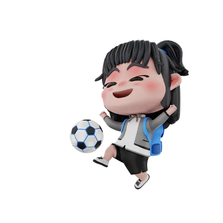 Petite fille jouant au football  3D Illustration