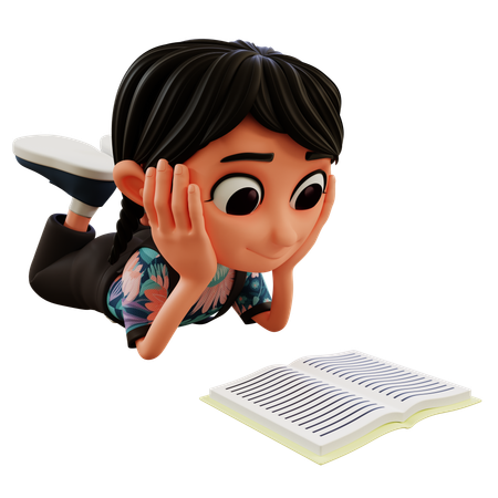 Petite fille lisant un livre  3D Illustration