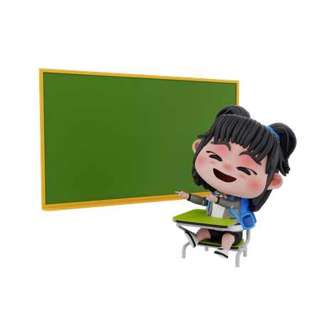 Petite fille montrant un tableau blanc  3D Illustration