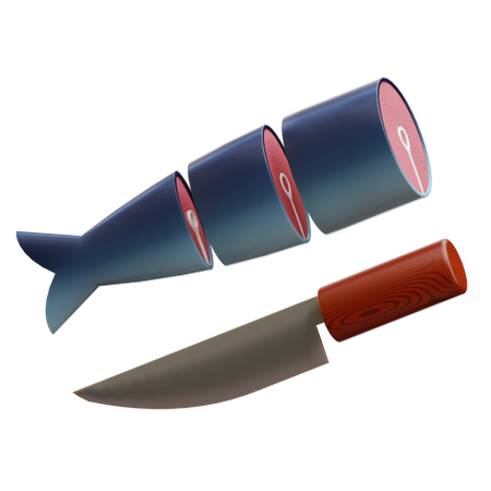 Pescado y cuchillo  3D Icon