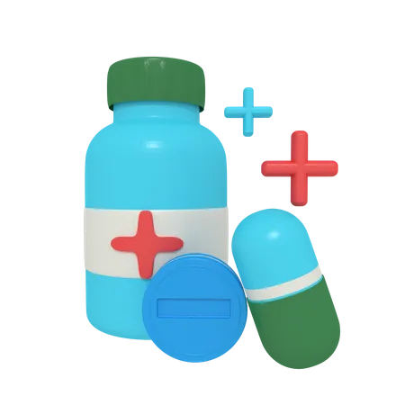 3 D Illustration Of Medicine Pill And Capsule On Bottle 3D Icon