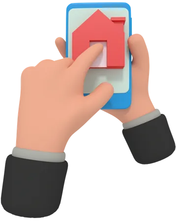 3 D Illustration Of Holding Phone With Home App 3D Illustration