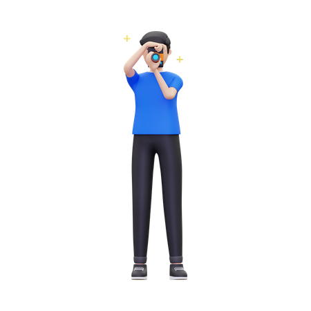 Photographer taking pictures in digital camera  3D Illustration