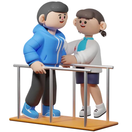 환자를 돕는 물리치료사  3D Illustration