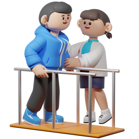 Physiotherapist Helping Patient  3D Illustration