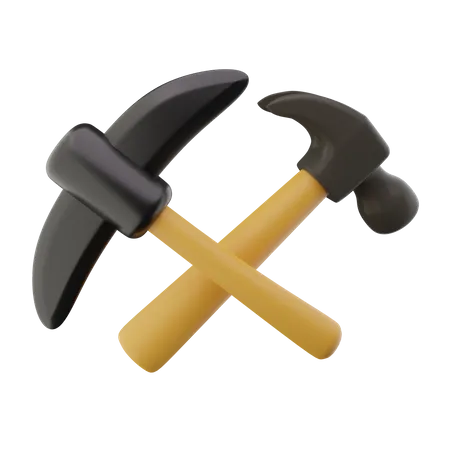 Picareta machado e martelo  3D Icon