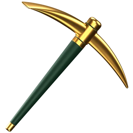 3 D Icon Of A Green And Gold Pickaxe 3D Icon