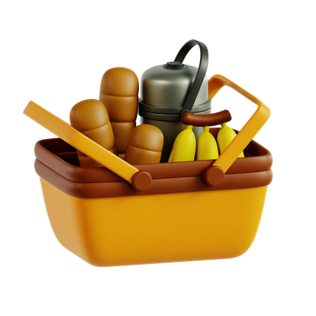 Picknickkorb mit Essen und Getränken  3D Icon