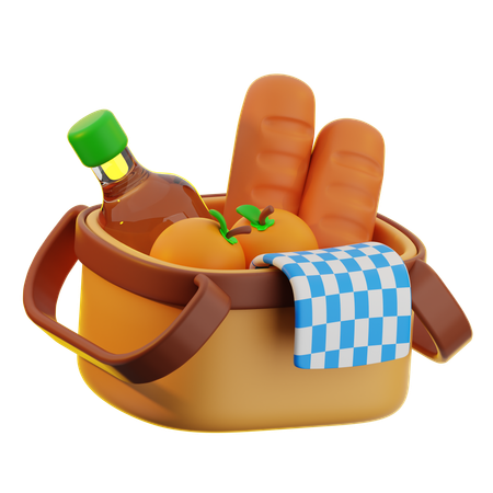 Picnic Basket With Food  3D Icon