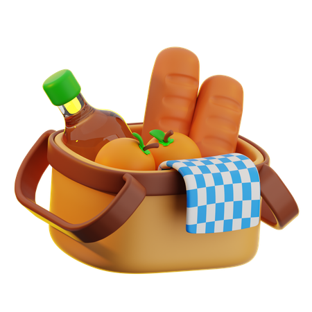 Picnic Basket With Food  3D Icon
