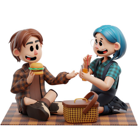Picnic With Friend  3D Illustration