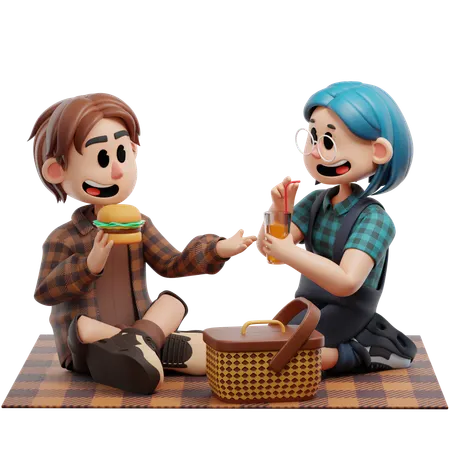 Picnic With Friend  3D Illustration