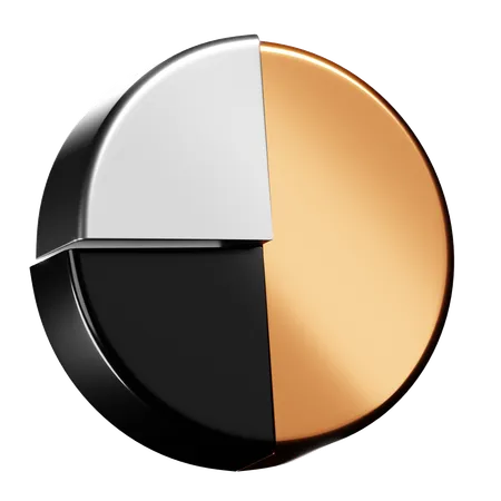 This Icon Is A 3 D Rendering Of A Pie Chart With A Sleek Metallic Finish Segmented Into Three Parts To Represent Data Division The High Contrast Colors Of Black Silver And Copper Symbolize Different Data Sets Or Performance Metrics Ideal For Use In Business Reports Analytics Dashboards And Financial Presentations 3D Icon
