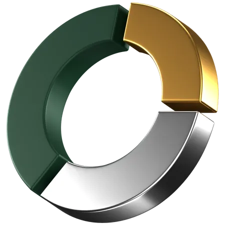 3 D Icon Of A Green Gold And Silver Donut Chart 3D Icon