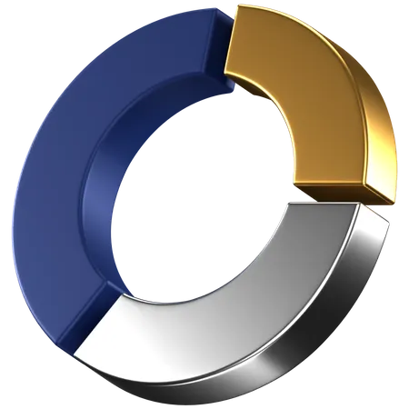 3 D Icon Of A Blue Gold And Silver Donut Chart 3D Icon