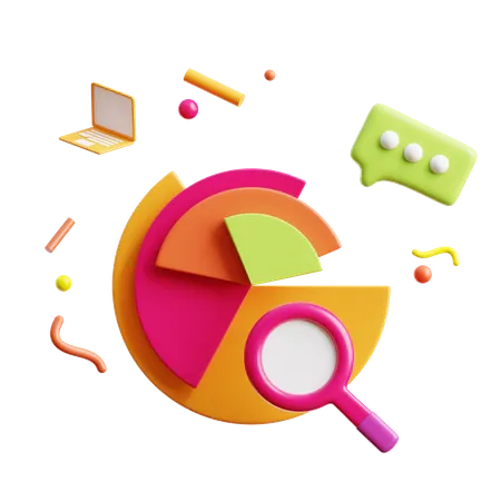 Pie Chart With The Magnifier 3D Icon