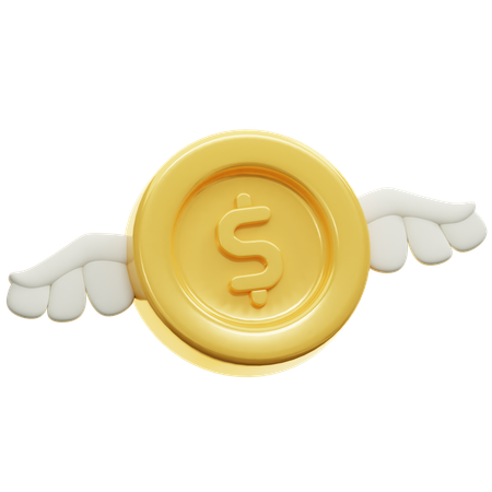 Pièce de monnaie d'un dollar avec des ailes  3D Icon