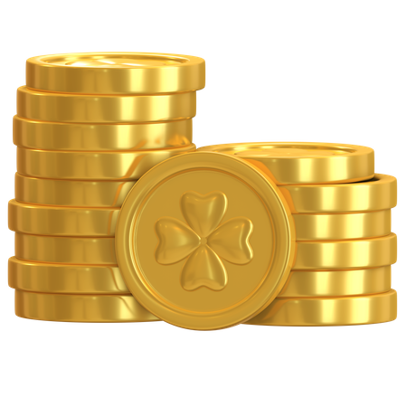 Pièce de monnaie en forme de trèfle d'or  3D Illustration
