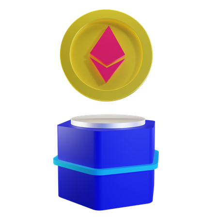 Pièce d'Ethereum sur le podium  3D Illustration