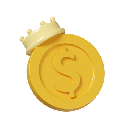 Pièce d'un dollar avec couronne  3D Icon