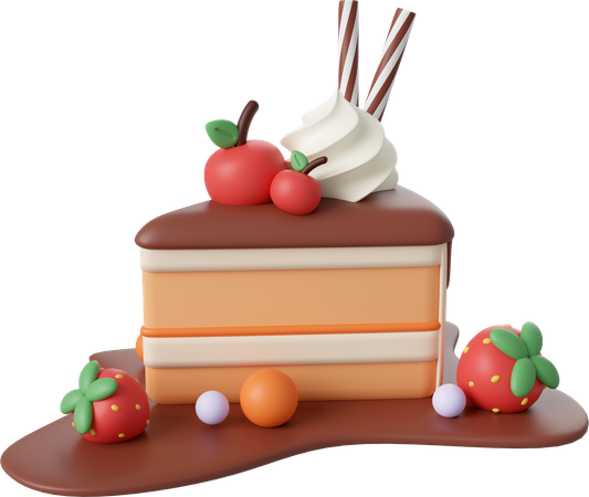 Piece of birthday cake with cherry  3D Icon