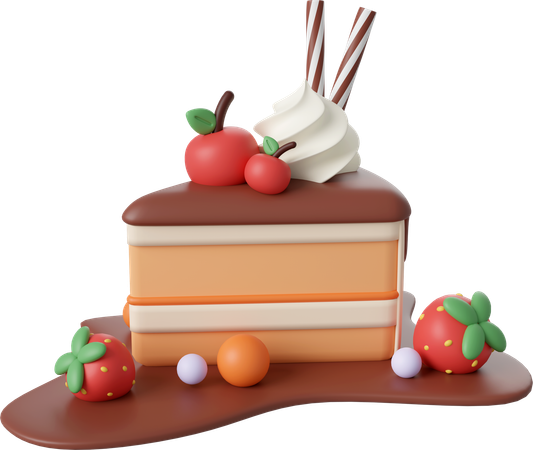 Piece of birthday cake with cherry  3D Icon