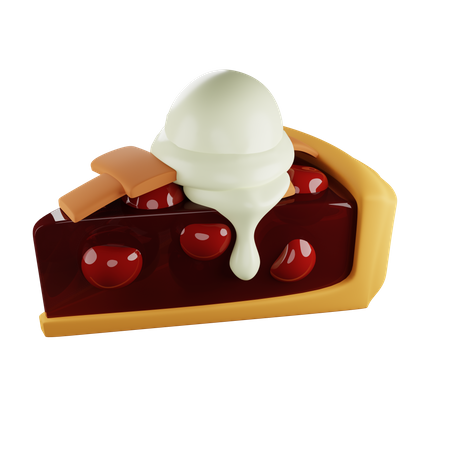 Piece of cherry pie and ice cream  3D Illustration