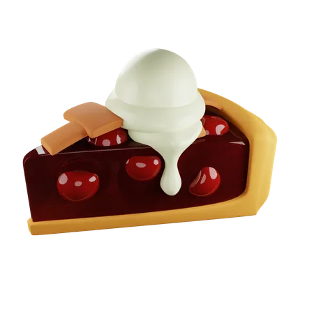 Piece of cherry pie and ice cream  3D Illustration