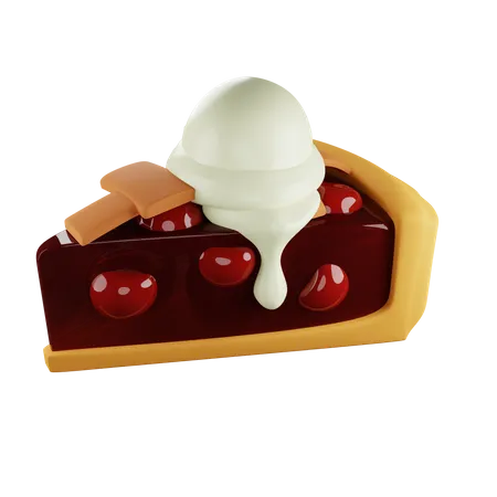Piece of cherry pie and ice cream 3D Illustration