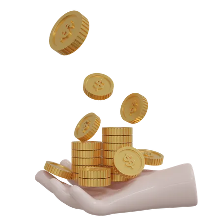 Pièces d'un dollar en main  3D Icon