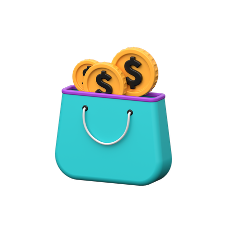 Pièces de monnaie dans un sac  3D Icon