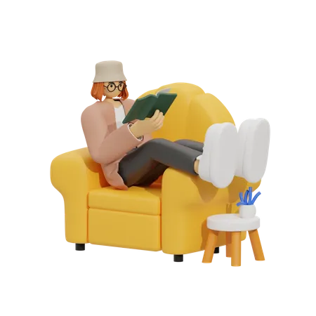 Piérdete en un buen libro, el mejor lugar de lectura  3D Illustration