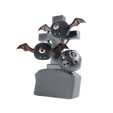 Pierre tombale avec chauve-souris  3D Icon