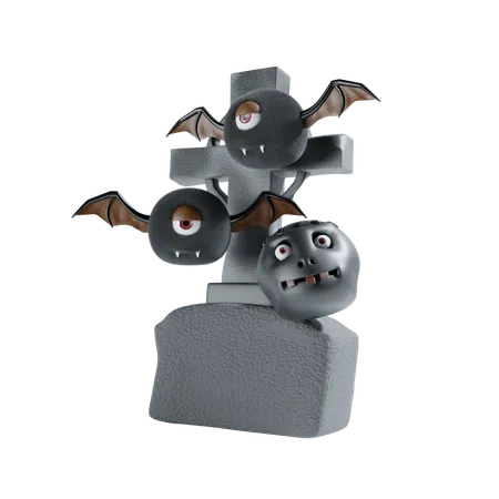 Pierre tombale avec chauve-souris  3D Icon