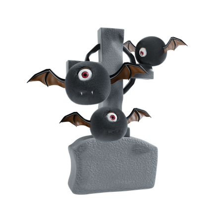 Pierre tombale avec chauve-souris d'Halloween  3D Icon