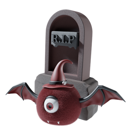 Pierre tombale avec chauve-souris d'Halloween  3D Icon