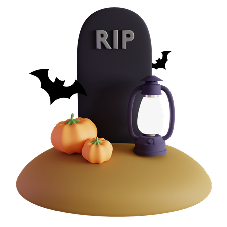 Pierre tombale d'Halloween avec citrouille et lanterne  3D Icon