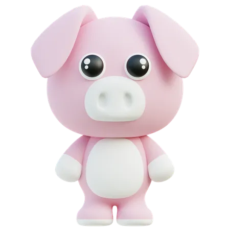 Delightful 3 D Pig Character With Big Eyes And A Pink Snout 3D Icon