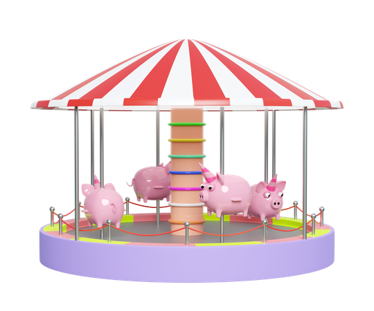 Pig Carousel  3D Illustration