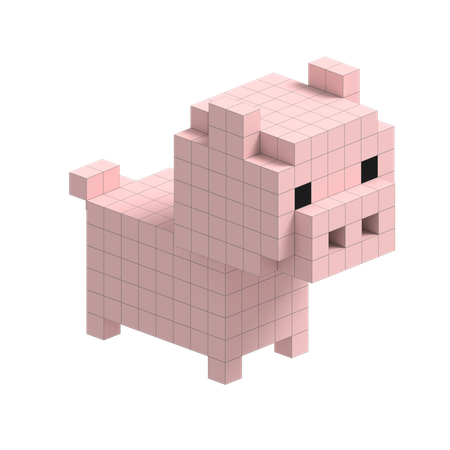 Pig Cute Voxel Art  3D Icon