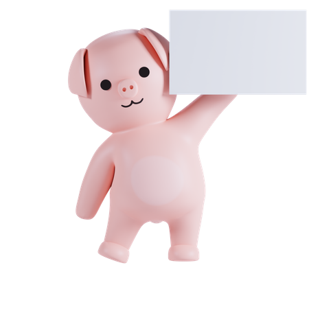 Pig Holding Placard  3D Illustration