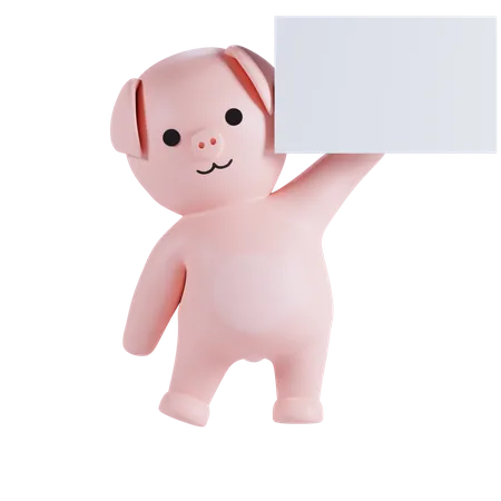 Pig Holding Placard  3D Illustration