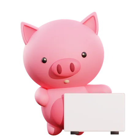 Pig Holding Placard 3D Illustration