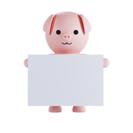 Pig Holding Placard  3D Illustration