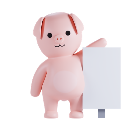 Pig Holding Placard Board 3D Illustration